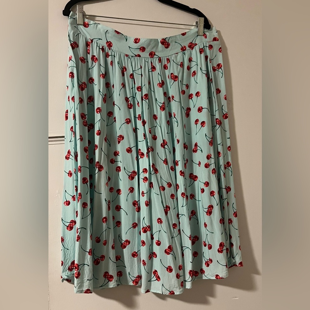 Torrid Retro Chic Midi Challis Pull-On A-Line Cherry Skirt